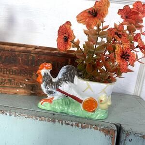 Vintage Chicken Rooster Egg Cart Planter Ceramic Porcelain Japan